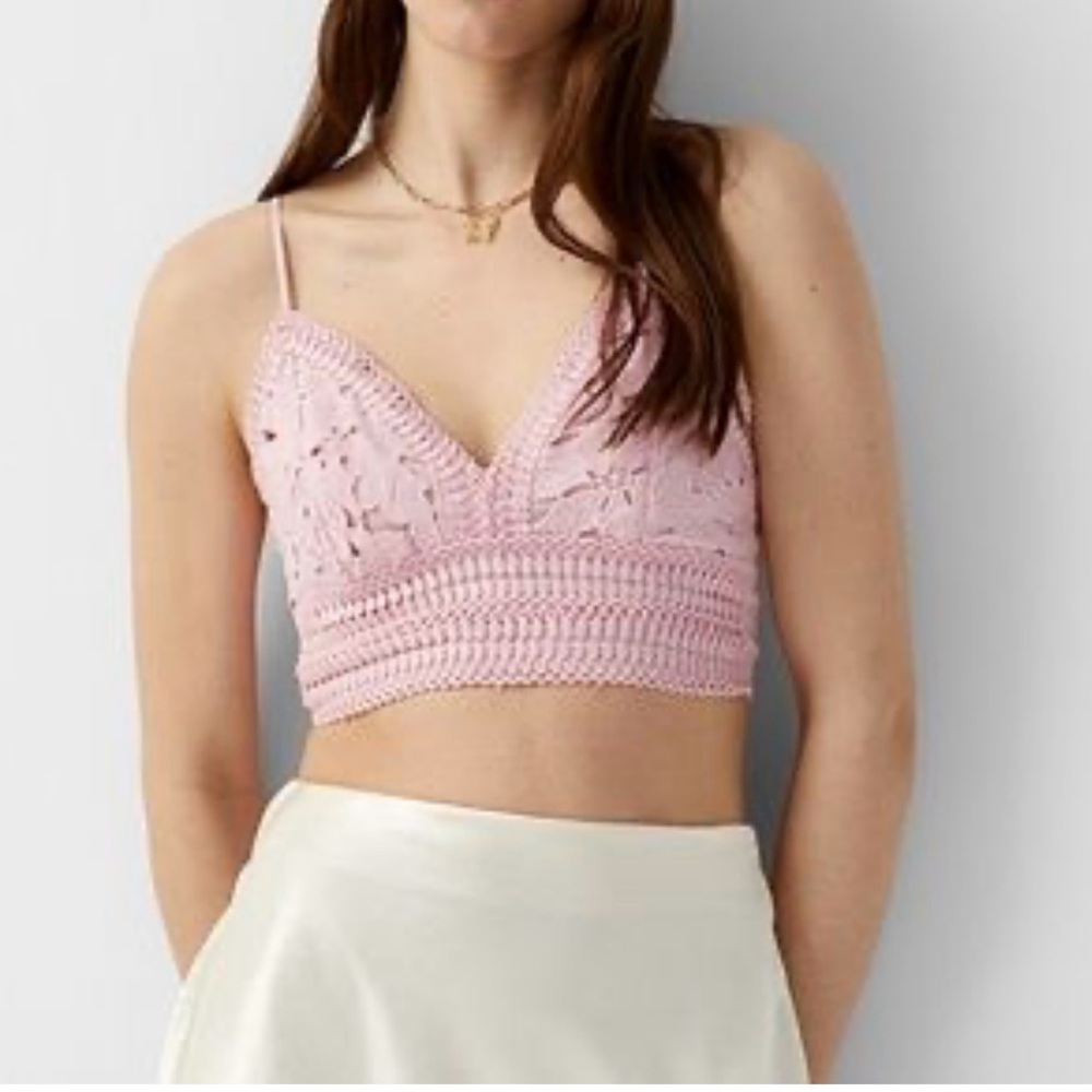 Love‎ Tree Crochet Crop Top Bra Pink Size Large